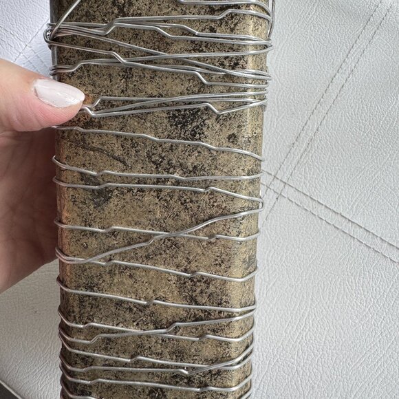 PIER 1 Wire Wrapped Decorative Bottle Vase Gold and Silver Tones Metal Flowers - Picture 4 of 8